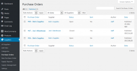 Purchase orders list screenshot